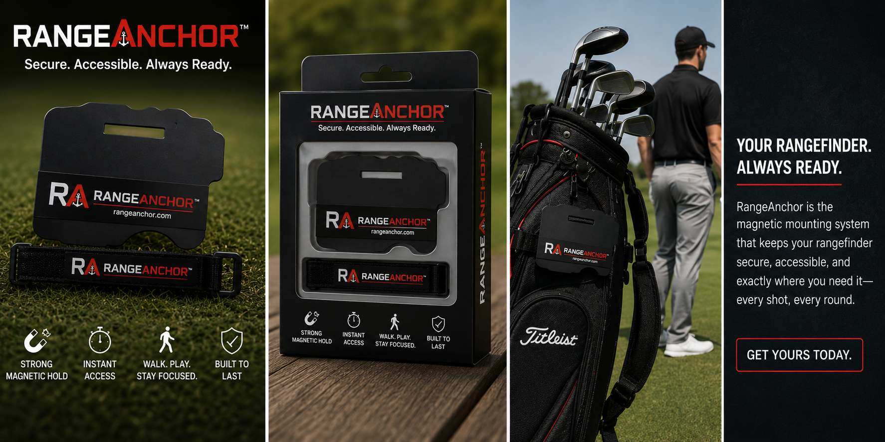 Golfer using a rangefinder on the course